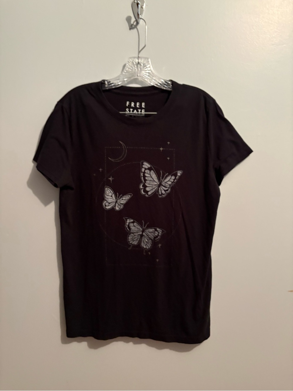 Free State Black Butterfly Celestial Graphic Short Sleeve Tee XXL Casual T-shirt
